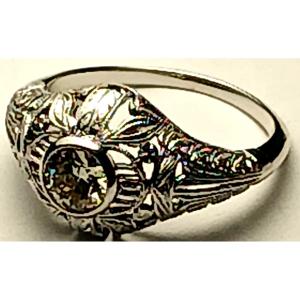 Art Nouveau Openwork Gold Ring Set With A 0.50 Carat Antique Diamond - Sicily 1910-1920
