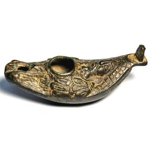 Odin Wrapped In A Feather Cloak. Viking Bronze Lamp With Traces Of Gold. Lorraine, 9th-11th Cen