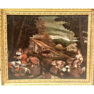 Les Vendanges - Jacopo del Ponte, dit Jacopo Bassano (1515-1582). Avec son cadre .