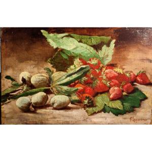 Francesco Lo Jacono, “still Life: Almonds And Strawberries,” Framed.