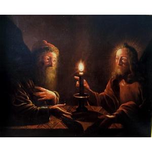 Trophime Bigot – œuvre évocatrice du XVIIe siècle, « Le Christ et Nicodème » (107 x 133 cm)