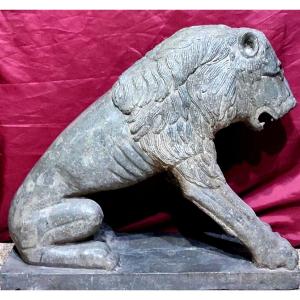 Medieval Arab-norman Lion, Likely Of Fatimid Origin. 13th-century Basalt Sculpture