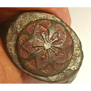 Esoteric Templar Ring “the Magic Pentacle” In Bronze With Traces Of Gold And Enamel.