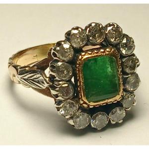 Emerald And Diamond Ring In Gold And A Cup-shaped Setting. Sicily, Early 1900s.