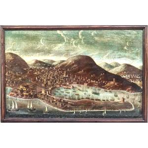 Didier Barra-Messine et son port vus à vol d'oiseau. Œuvre franco-flamand, 1630 c.