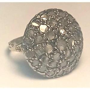 Sicilian Cabochon Ring With Diamonds. Gold Setting And Cup-shaped Center Stone. (10.7 G)