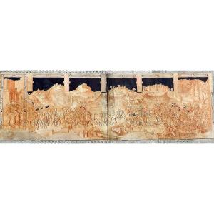 La bataille de Val di Chiana. Croquis à l'échelle à l'encre et à la tempera, XIVe siècle.