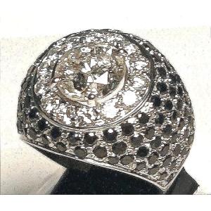 Bague Art Déco en or blanc avec un diamant brillant de 3,02 carats entouré de diamants kt.2,10