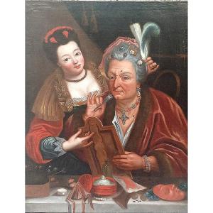 Attribué à Pietro Longhi. La noble vaniteuse. Huile sur toile, 82 x 65 cm.