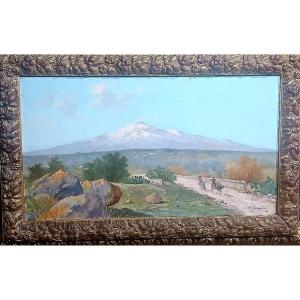 Heading Towards Mount Etna With The Mule. Oil On Canvas By Michele Cortegiani.