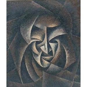 Cube futuriste russe des années 1930, influencé par Kazimir Malevitch. Huile sur panneau -