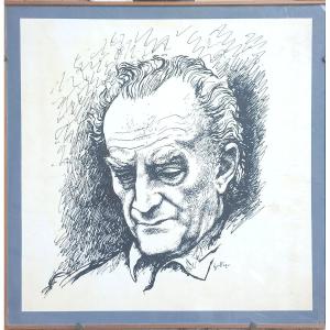 Renato Guttuso autoportrait à l'encre sur papier