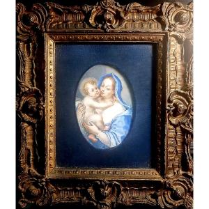 G.g. Chiari, "madonna And Child"—a 17th- To 18th-century Roman School Oil Miniature On Copper