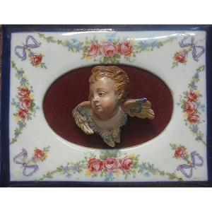 18th Century Neapolitan Terracotta Cherubs With Glass Eyes, Set In Oval Porcelains