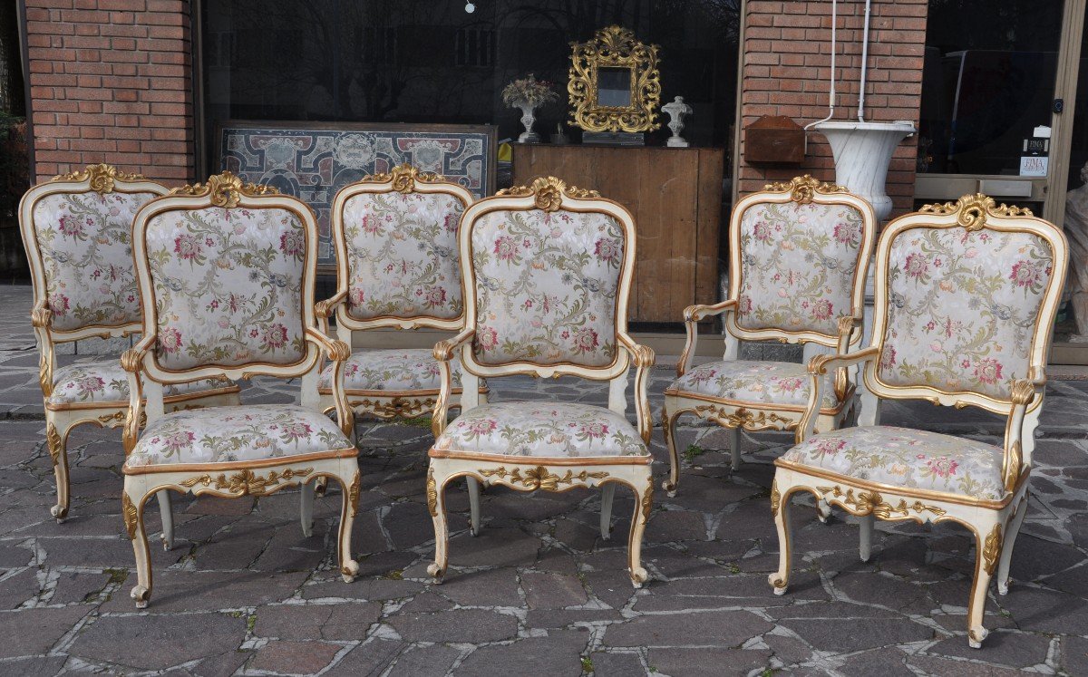 Six  Fauteuils Italia, Marche Sec. XVIII