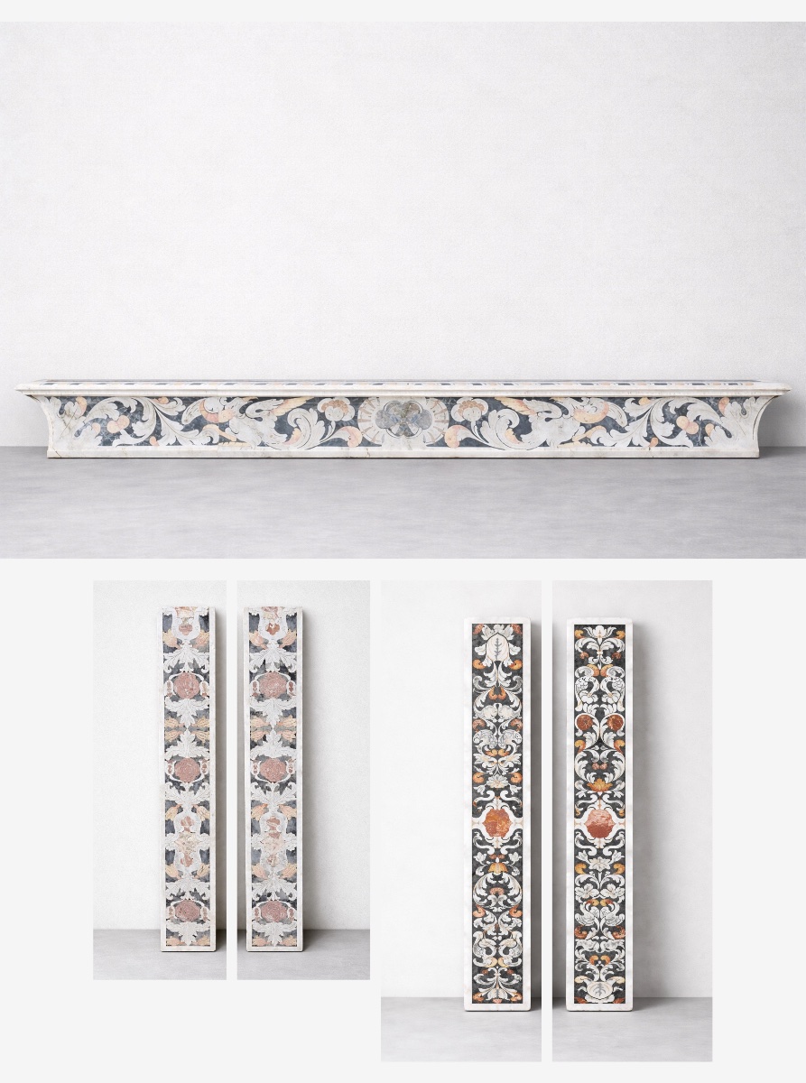 Carlo d'Aprile (genoa, 1621-palermo, 1668)  Rare Set Of Five Inlaid Marble Elements 
