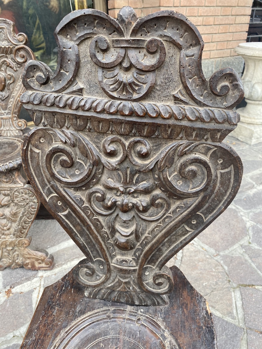 Rare Set Of  Four Different Richly  Carved Walnut Stools  Tuscany-umbria, 16th Century-photo-5