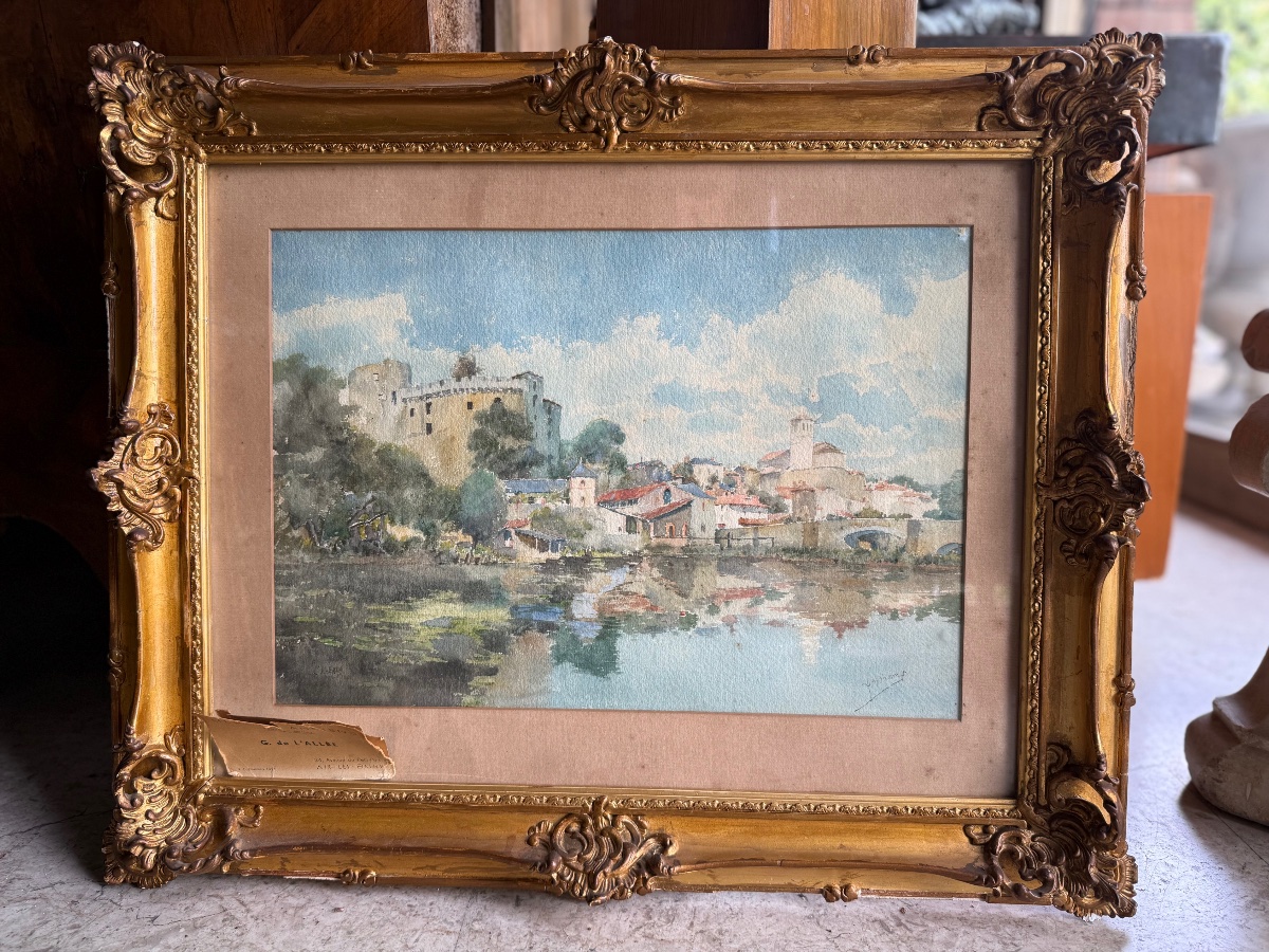 L. Deschamps "Vue de Clisson"  Aquarelle -photo-1