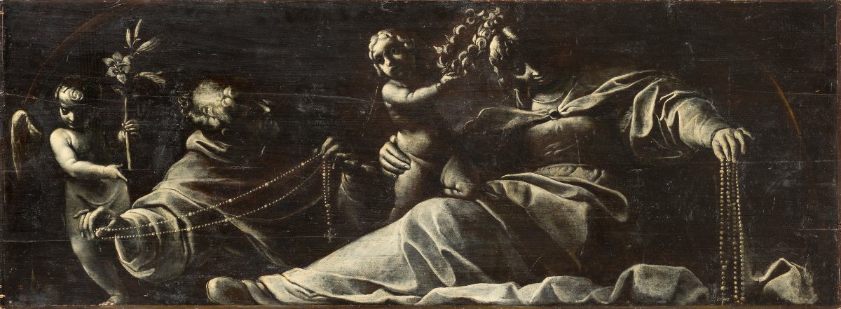 Alessandro Tiarini (Bologna 1577 – 1668) "Saint Dominique avec la Vierge du Rosaire"