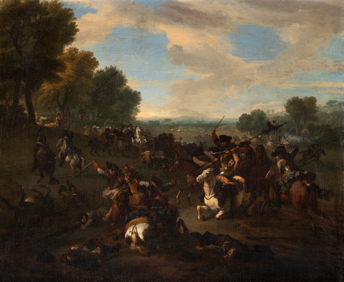 Jan Van Huchtenburg (Haarlem,1647- Amsterdam,1733)  "Scène de bataille"