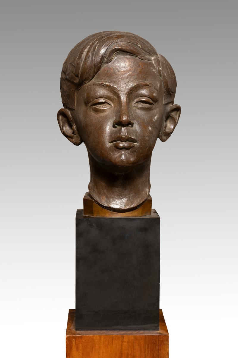 Renato Brozzi (traversetolo, 1885–1963) "portrait Of A Boy" 