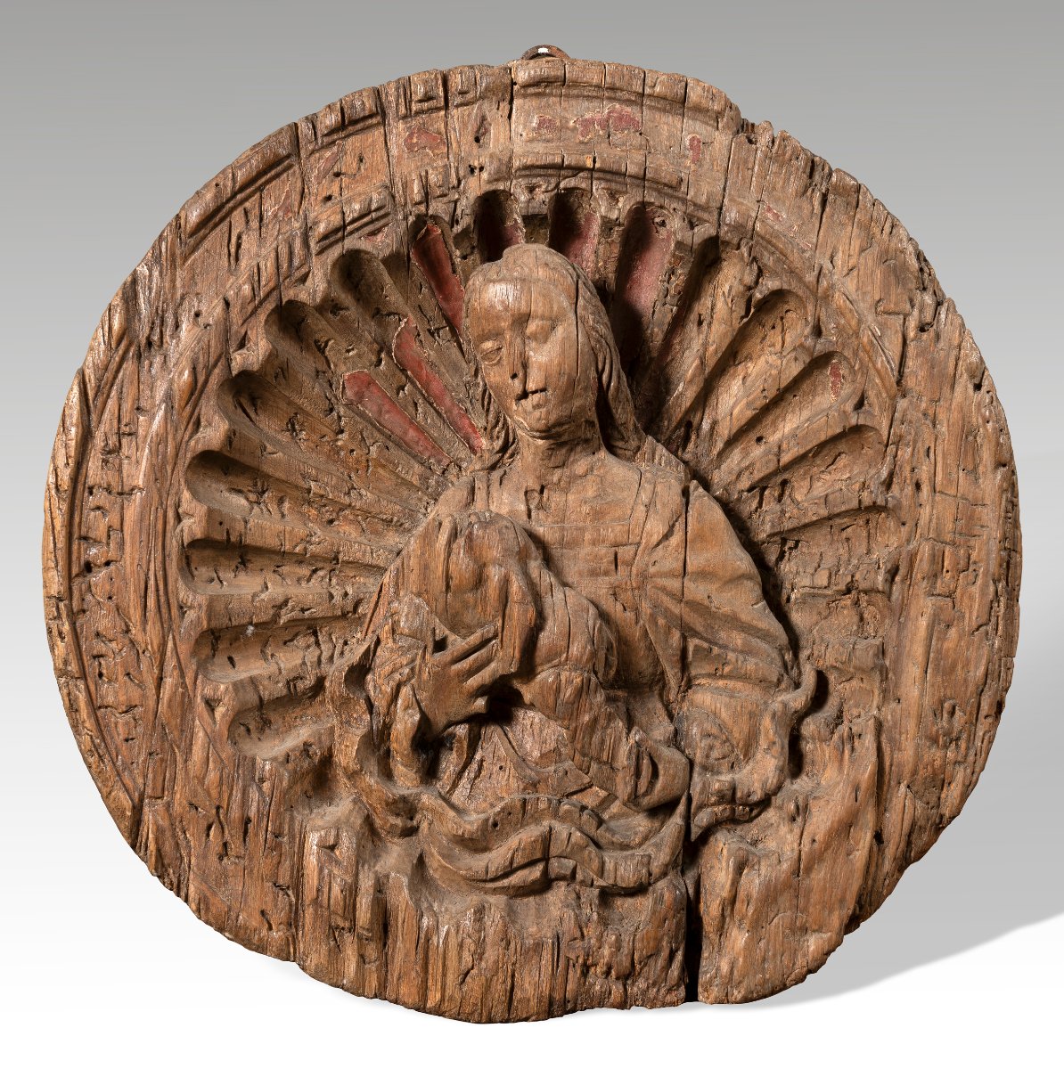 16th-century Wooden Bas-relief " Madonna And Child"