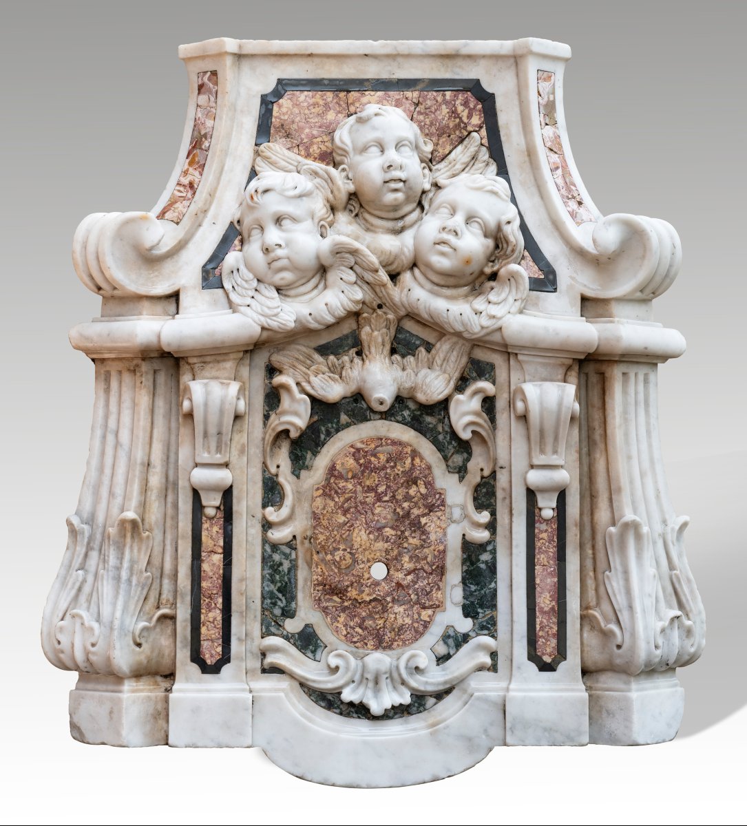 Sculpteur Italien, XVIIe-xviiie Siècle  Bel  élément Décoratif En Marbre 