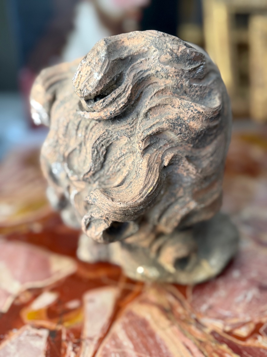 Sculpteur romain du XVIIe siècle Tête de putto en terre cuite-photo-4