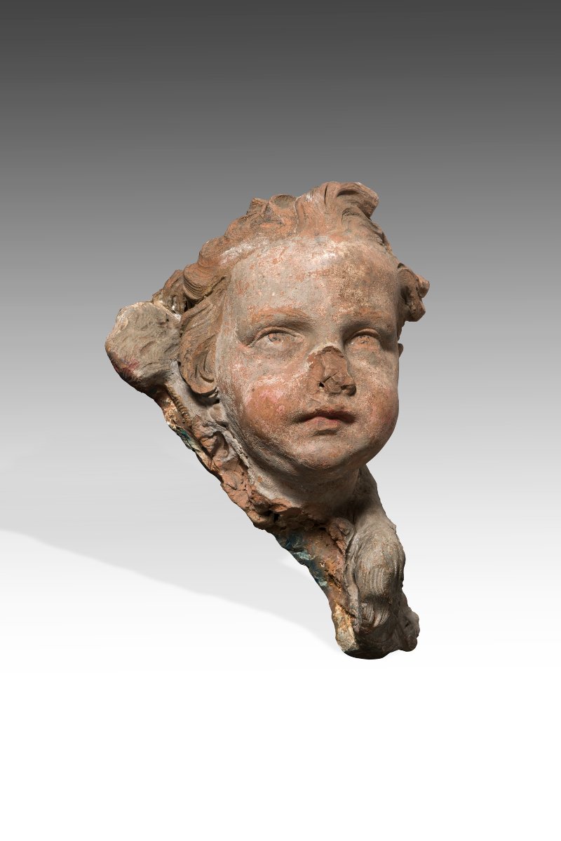 Sculpteur romain du XVIIe siècle Tête de putto en terre cuite