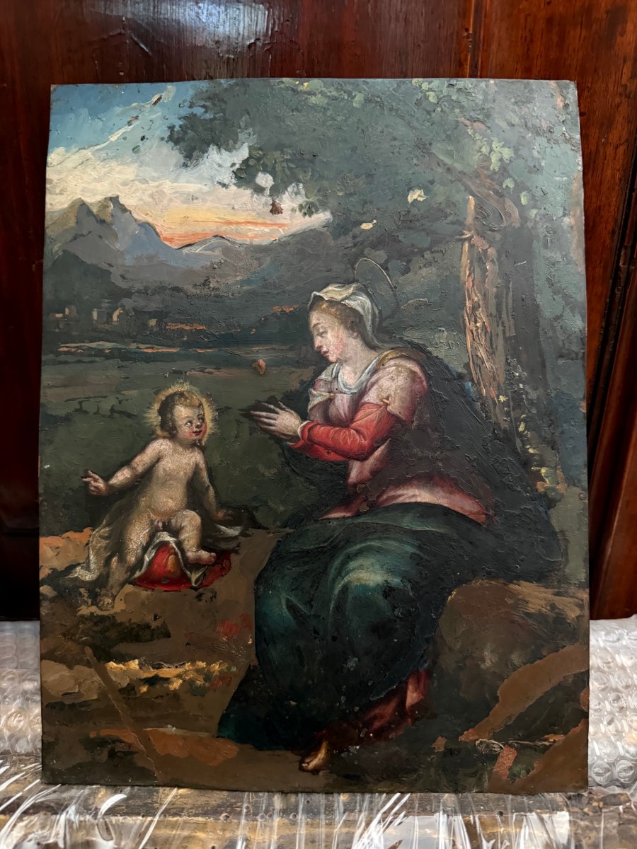 La Vierge aux rochers -  Maître émilien du XVIIe siècle-photo-3