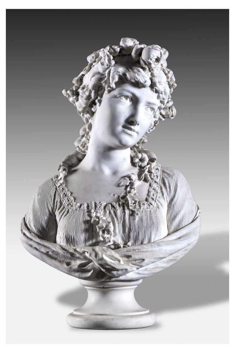 Pietro Calvi ( Milano,1833-1884) Sculpture Depicting Allegory, Probably "spring" Marble