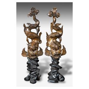 Filippo Parodi (genoa, 1630-1702) Pair Of Sculptures Representing "dolphins"