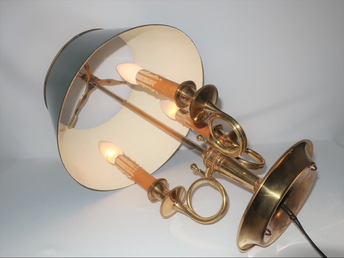 Lampe Bouillotte Bronze Dore au Cor De Chasse 3 Bras De Lumiere-photo-4