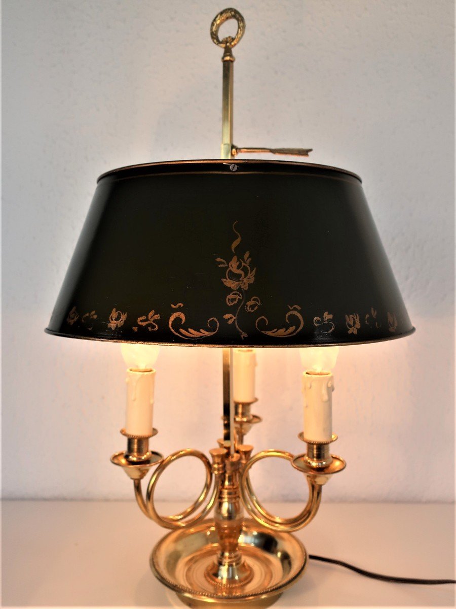 Lampe Bouillotte XIXème Bronze Dore Cor De Chasse 3 Bras De Lumiere-photo-6