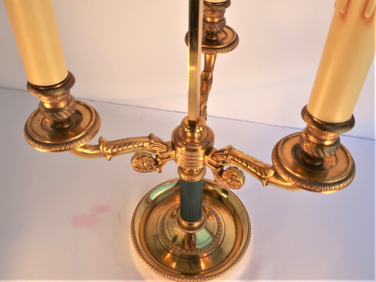 Lampe Bouillotte XIXème Bronze Dore 3 Bras De Lumière Corne d'Abondance-photo-5