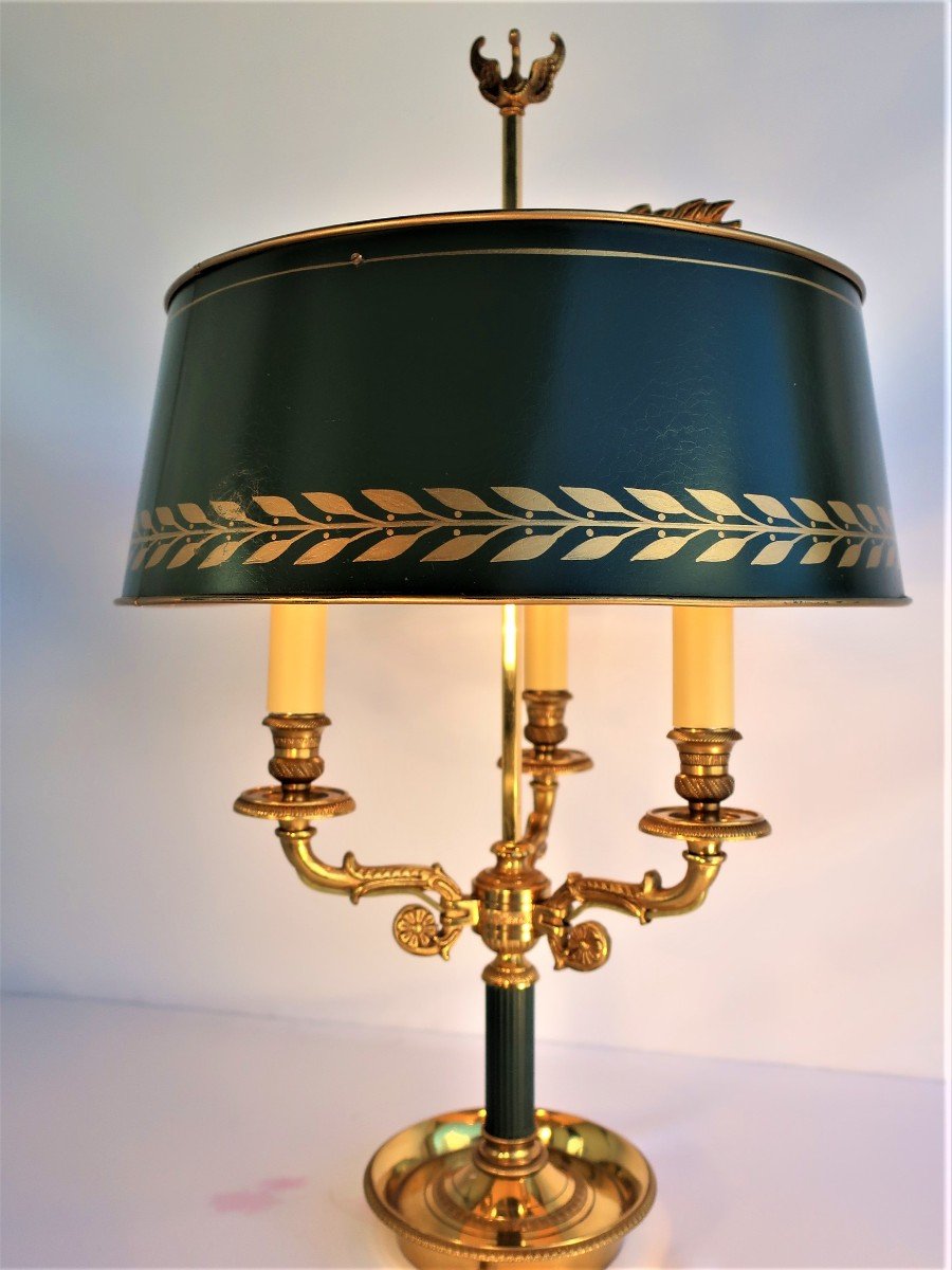 Lampe Bouillotte XIXème Bronze Dore 3 Bras De Lumière Corne d'Abondance