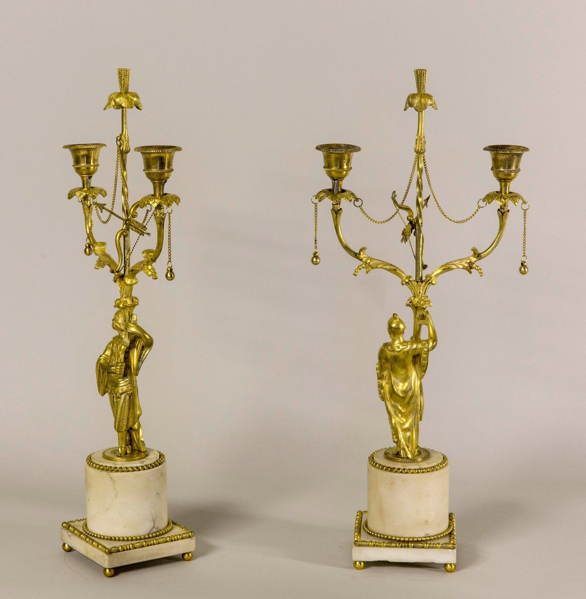 Pair Of Louis XVI Period Candlesticks In Gilt Bronze-photo-2