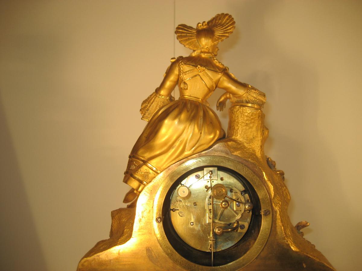 PENDULE BRONZE DORE (DAME DE LA COUR) 1830 DORURE MERCURE -photo-6