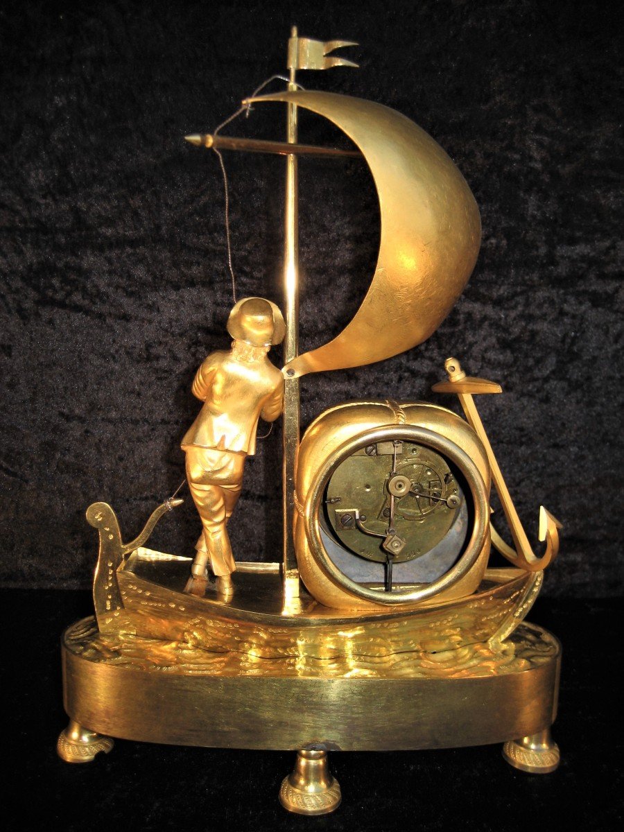 Pendulum Au Marin Empire Period Gilt Bronze-photo-4