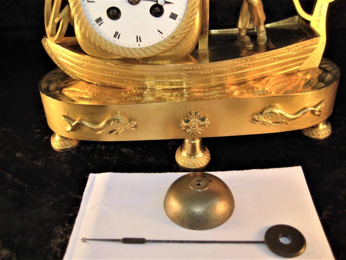 Pendulum Au Marin Empire Period Gilt Bronze-photo-6