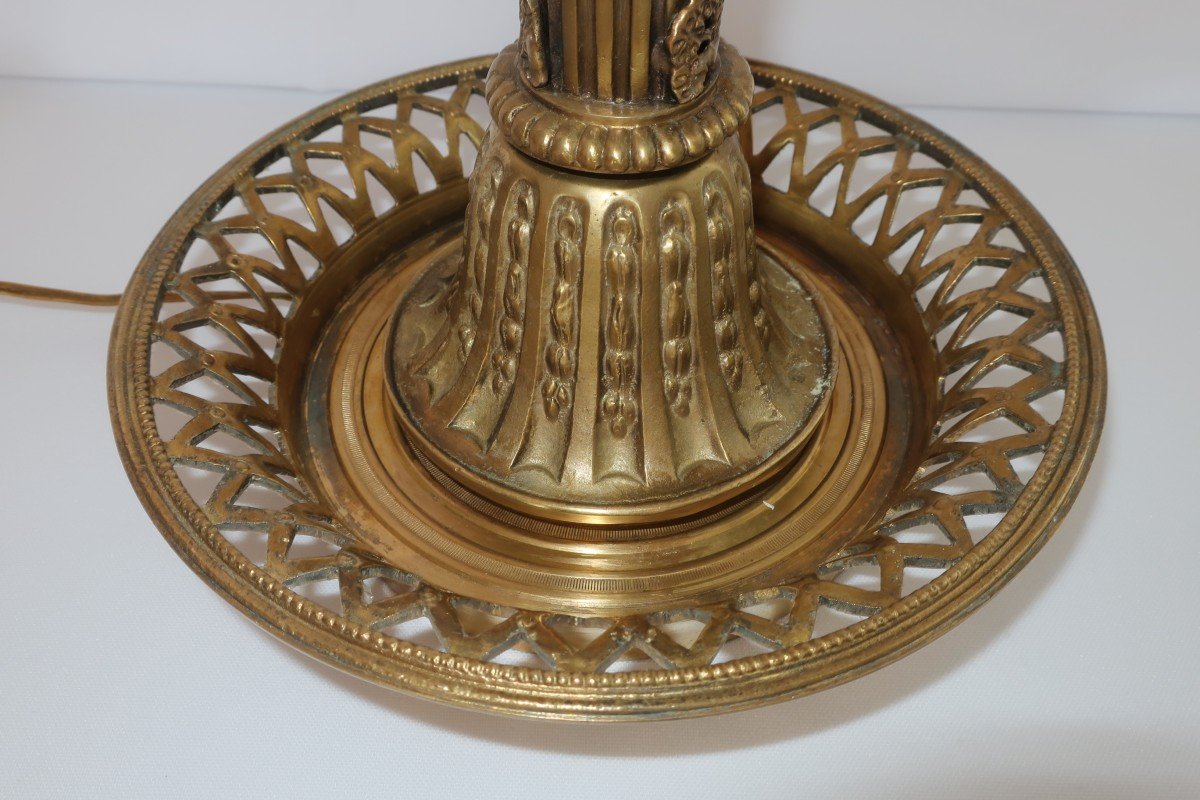 Importante Lampe Bouillotte Aux Corne d'Abondance XIXème Bronze Dore-photo-1