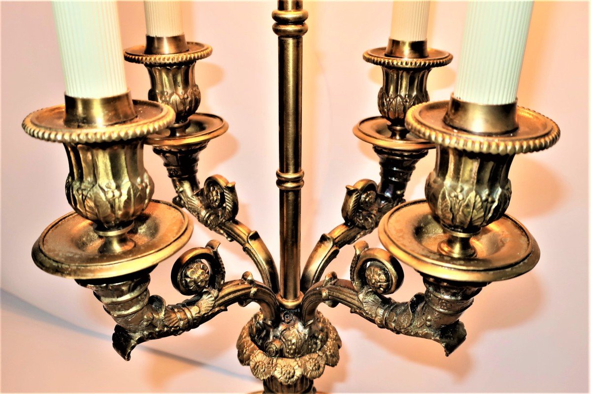 Important Hot Water Bottle Lamp With Horn Of Plenty XIXth Bronze Dore-photo-3