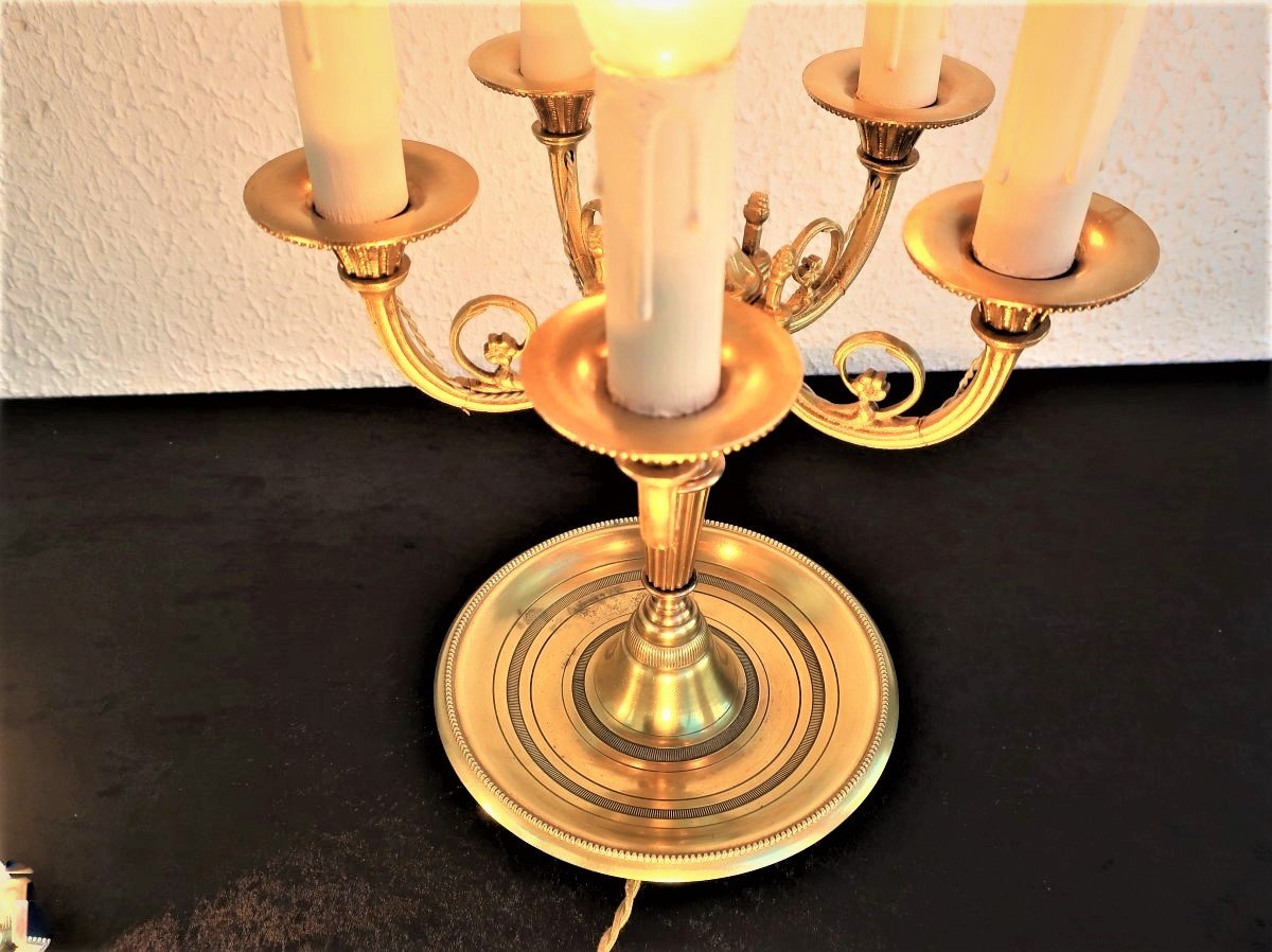 Grande Lampe Bouillotte  5 Bras De Lumiere, Bronze Dore XIXème  -photo-2