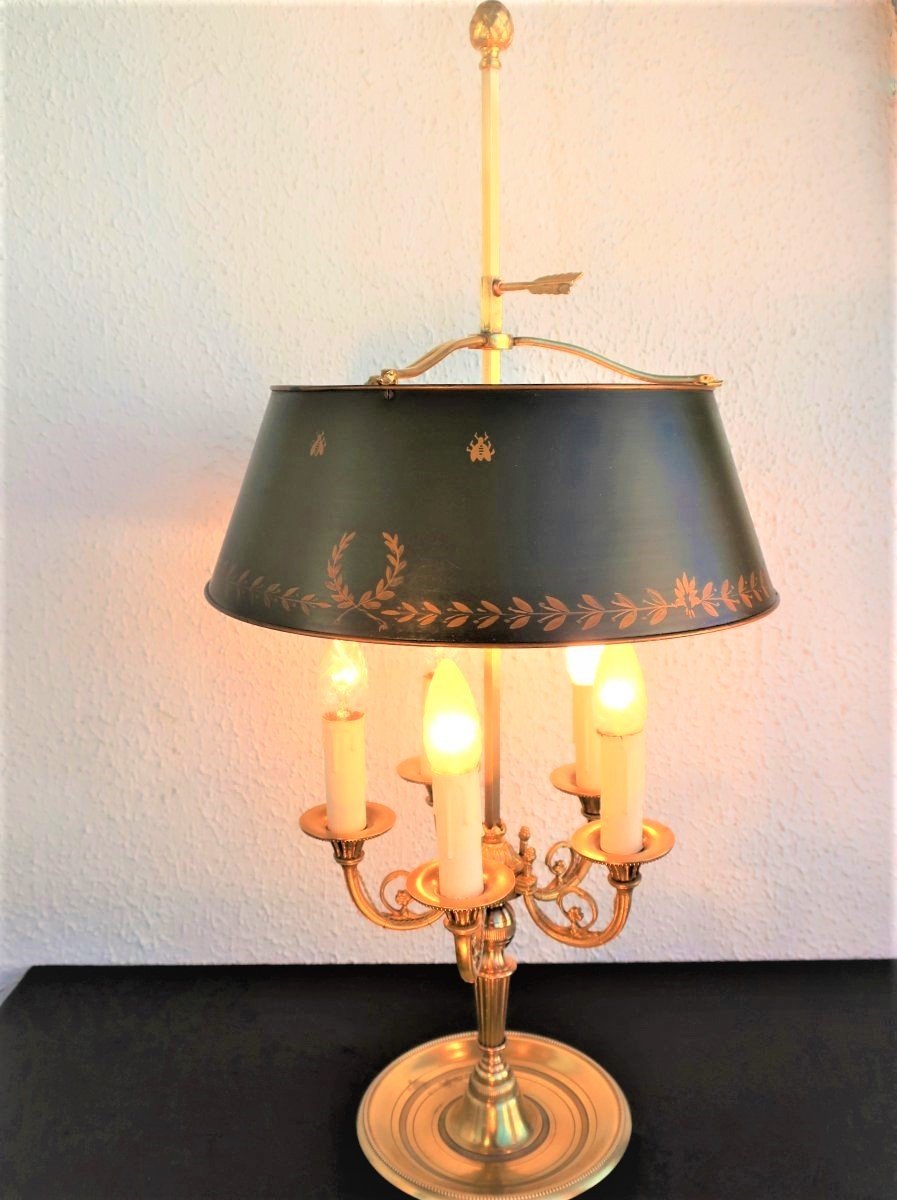 Grande Lampe Bouillotte  5 Bras De Lumiere, Bronze Dore XIXème  -photo-1