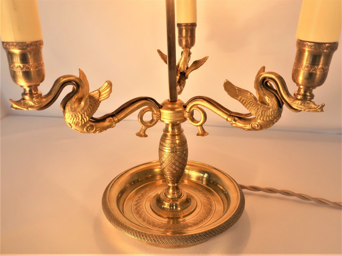 Large Nineteenth Dore Bronze Bouillotte Lamp Winged Swans-photo-2