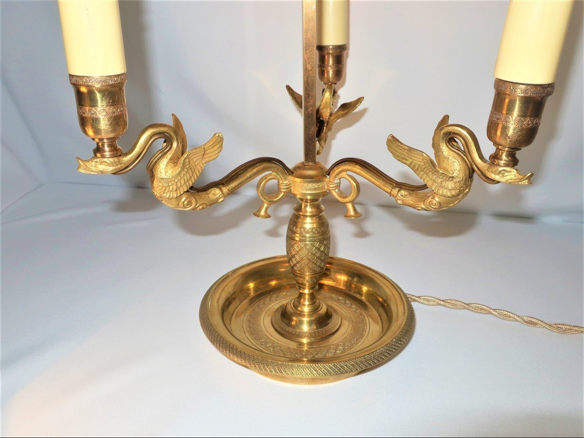 Large Nineteenth Dore Bronze Bouillotte Lamp Winged Swans-photo-3