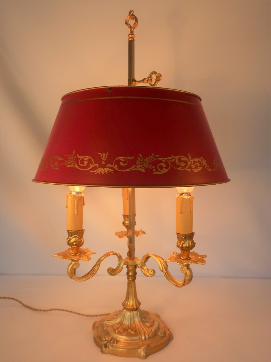 Lampe Bouillotte  Style Louis XV Bronze Dore 3 Bras De Lumiere