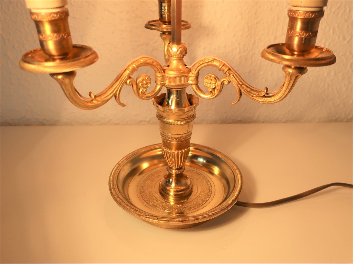Hot Water Bottle Lamp XIXth Dore Bronze 3 Arms Of Light In Volute-photo-3