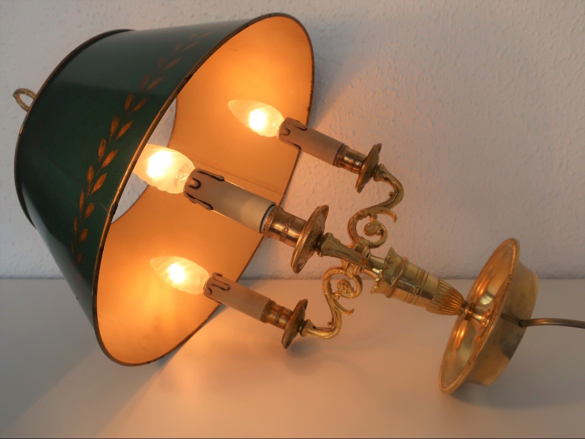 Hot Water Bottle Lamp XIXth Dore Bronze 3 Arms Of Light In Volute-photo-1