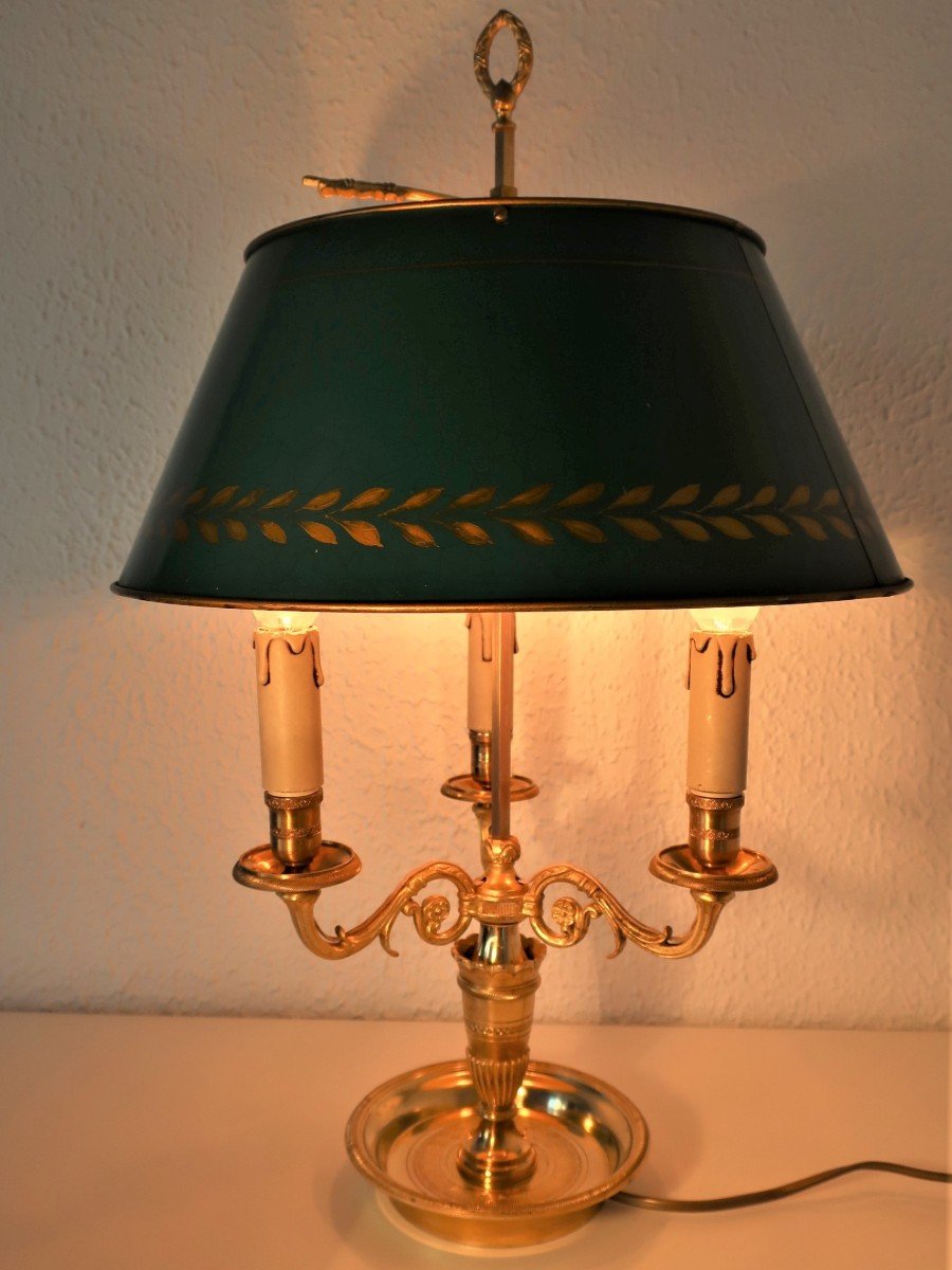Hot Water Bottle Lamp XIXth Dore Bronze 3 Arms Of Light In Volute-photo-4